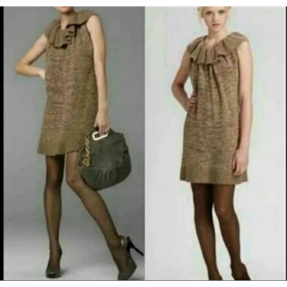BCBGMAXAZRIA TUNIC DRESS SWEATER RUFFLE COLLAR SWEATER DRESS SMALL WOMEN'S S